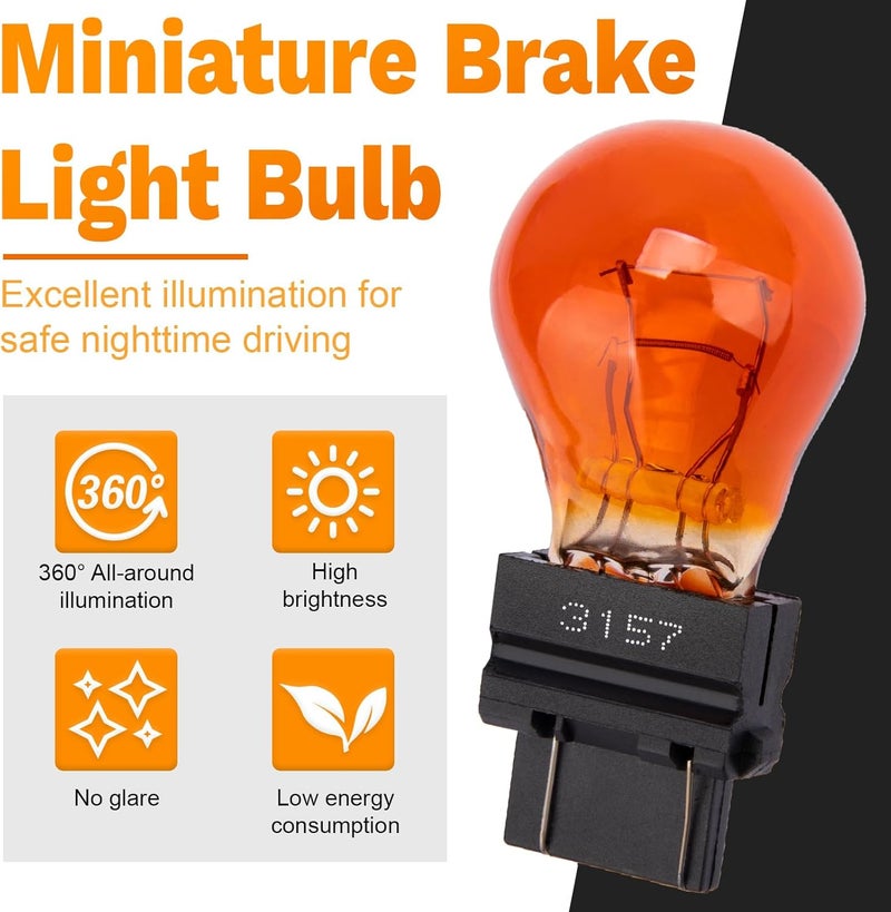 ecocstm 10 PCS 3157 Tail Light Bulb, Miniature Brake Light Bulb, Waterproof Turn Signal Bulb, Automotive Side Marker Tail Light Replacement for Truck SUV Car (Amber) - Image 4
